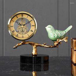 Table Clocks American Style Golden Branch Bird Desk Clock Luxury Living Room Accessories Desktop Copper Art Digital Home Decoration
