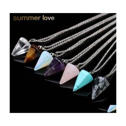 Pendant Necklaces Trendy Natural Crystal Stone Necklace For Women Unique Design Hexagonal Cone Tapered Opal Jewellery Wholesale Drop D Dh62W