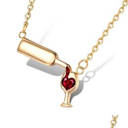 Pendant Necklaces Personalized Design Crossborder Selling New Zircon Inlaid Womens Love Red Wine Bottle/Cup Necklace Jewelry Dhgarden Dhogb