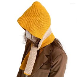 Berets 652F Hooded Scarf Hat Winter Knit Hats For Women Soft & Warm Headwear Vibrant Colors Stylish Hoodie