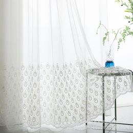 Curtain & Drapes Nordic Embroidery Solid Color Window Screen With White Living Room Bedroom Floor