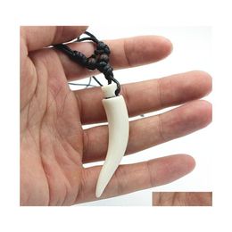 Pendant Necklaces Wholesale Lot 12Pcs/lot Acrylic Design Imitation Elephant Tooth Necklace Wolf Amet Gift For Men Womens Jewellery Mn579 D Dhie9