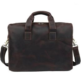 Briefcases Crazy Horse Leather Personality Men's 15.4 Inch Laptop Bag Business Briefcase Shoulder