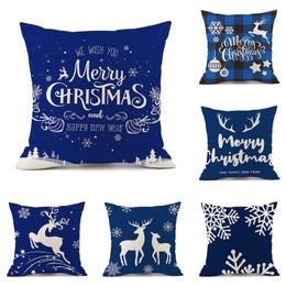 Pillow Blue Christmas Cover Elk Snowflake Star Xmas Year Art Sofa Pillows Home Decor Living Room Chair Bedroom Pillowcase