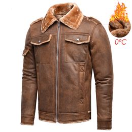 Men s Leather Faux Winter Autumn Vintage Classic Pockets Thick Warm Fleece Jacket Coat Casual Motor Pu 4XL 230207