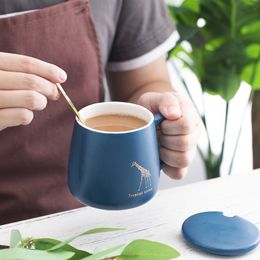 Cute Printed New Bone Ceramic Tea Coffee Mug Spoon Set With Gift Box Packing