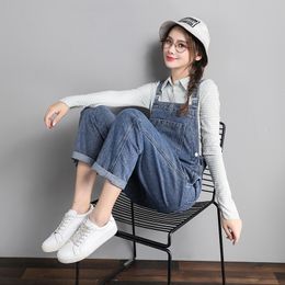 Women's Jeans Suspenders Pants Street Women Casual Overalls Denim Jumpsuits Pockets Coverall 230206