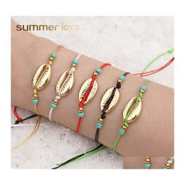Link Chain Beach Summer Bohemian Shell Gold Bracelet Anklets For Women Handmade Woven Beaded Rope Jewellery Holiday Accessories Drop Dhfky