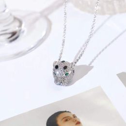 Punk Gold Plated Zircon Leopard Head Necklace Animal Green Eyes Panther Pendant Women Men Panthere Jewellery Link Chain Choker