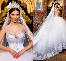 Vintage Wedding Dresses Ball Gown Sweetheart Tulle Lace Beading Fluffy Bridal Gown vestidos de novia Custom Made Robe De Mariage