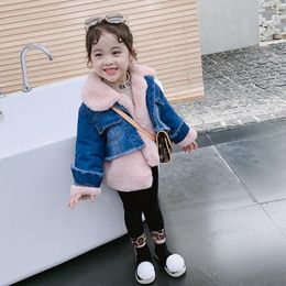 Jackets Baby Girls Winter Autumn Cotton Warm Jacket Coat Cowboy Long Sleeve Fur Formal Soft Party Kids Outwear