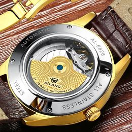 Ailang Luxury Watch Luxury Wristwatches Golden Dragon Dial Men's Leather Watch Simple Waterproof Blue Pointer Mechanical Watches