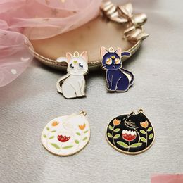 Charms 20Pcs Classics Lovely Cat Animal Enamel Pendant Handmade Craft Golden Metal Diy For Earrings Jewellery Making Dangle Drop Deliv Dhji6