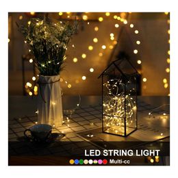 Led Strings Fairy String Light 1M/2M//4M/5M Battery Powered Copper Lights For Christmas Holiday Wedding Party Decoration With Drop D Dhoal