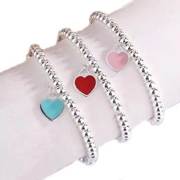 Designer Jewelry Cuff high-quality eternal couple beaded bracelet Heart-shaped ball bead Ladies green blue pink charm bracelet with box