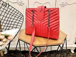 High Quality Fashion designer women handbags Genuine Leather bags stripe square Metal chain womens handbag large capacity Buckles Luxury shoulder bag 86036