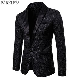 Mens Suits Blazers Black Jacquard Bronzing Floral Blazer Luxury Brand Single Button Suit Jacket Wedding Party Stage Costume Homme 2XL 230207