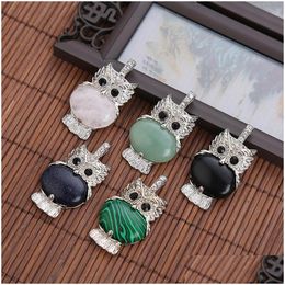 Pendant Necklaces Europe And America Natural Crystal Stone Owl Foreign Trade Cross Border Sweater Chain Jewelry Ce Couple Ne Dhgarden Dhaol