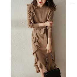 Casual Dresses Winter Sweater Dress Women Autumn And Round Neck Long Sleeve Knitted Bottoming Thick Shirt Femme Robe T229