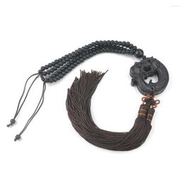 Interior Decorations 1x Dragon Sculpture Car Pendant Ebony Wood Carving Chinese Fengshui Hanging Ornament Prayer Beads
