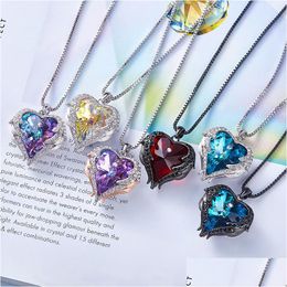 Pendant Necklaces S925 Sterling Sier Fine Jewellery Ocean Heart Necklace Angel Wings Crystal Collarbone Chain Wholesale Drop De Dhgarden Dh0Ew