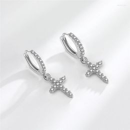 Hoop Earrings Clear Zircon Cross Drop Pendant Hip Hop Dangle For Women Men Jewellery Ear Accessorie Eh1882