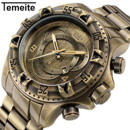 Temeite Mens Watches Top Brand Bronzed Style Stainless Steel Men Watch Casual Quartz Watches Reloj Hombre 2018238B