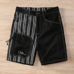 Men's Shorts 2023 Summer Thin Stitching Denim Youth Slim Stripes High-end Embroidery Handsome 5 Points Pants Trend