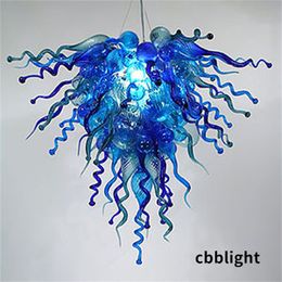 Luxury Hanging Fixture Pendant Lamps Blue Color 32*28 Inches 100% Hand Blown Glass Chandelier LED Lights Fancy Ceiling Lighting Customized Accepted LR183
