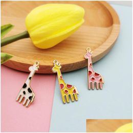 Charms 20Pcs12X29Mm Enamel Animal Giraffe Oil Drip For Jewellery Making Earring Pendant Fashion Charm Bracelet Zina Alloy Drop Deliver Dhagq