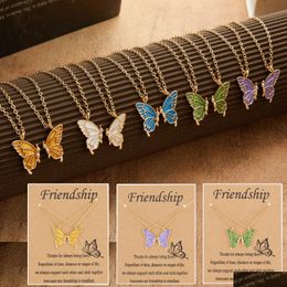 Pendant Necklaces Selling Painted Butterfly Necklace Friendship Graduation Commemorative Twopiece Paper Card Drop Delivery Je Dhgarden Dhx1B