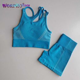 Women's Tracksuits 2 piece gym set workout clothes for women shorts set ultra seamless sports bra high waisted shorts summer womens athletic wear 020723H