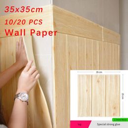 Wall Stickers 10/20pcs 3D Wallpaper DIY Self Adhensive Waterproof PE Foam Simulated Wooden Brick Bedroom Decoration 35x35cmWallWall