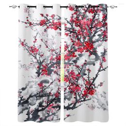 Curtain Bedroom Kitchen Curtains Ink Plum Blossom Flower Plant Art Living Room Decoration Items Window For