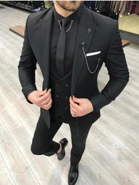 Men's Suits 2023 Groom Wear Men's Slim Fit Peaked Lapel One Button Wedding Tuxedos Prom Man Blazer ( Jacket Pants Vest)
