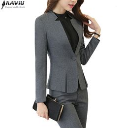 Womens Two Piece Pants Fashion Business Women Interview Suit Work Wear Office Ladies Long Sleeve Slim Formal Blazer and Trousers Set 230207