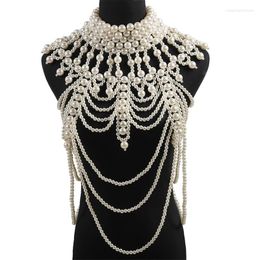 Scarves Women Imitation Pearl Beaded Body Chain Shawl Handmade Jewellery Bib Necklace Collar Vintage Luxurious Layered Costume