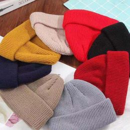 Berets Fashion Winter Warm Thick Knitted Hat Beanies For Women Men Beanie Skullies Kpop Hip Hop Style Solid Colour Unisex Cap Hats