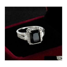 Solitaire Ring Real 925 Sier With Stamp For Women Black Zircon Stone Romantic Gift Engagement Jewellery Anillos Mujer10 753 Q2 Drop Del Dh1Pg