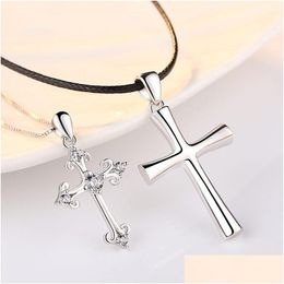 Pendant Necklaces S925 Sterling Sier Couple Necklace Korean Version Male And Female Students Fashion Simple Cross Xl1C062 Dr Dhgarden Dh8Jw