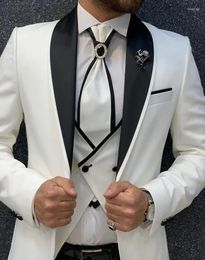 Men's Suits Custome White Black Wedding Fit Prom Party Groom Tuxedos Shawl Lapel 3 Pieces Formal Men Jacket Pants Vest