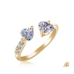 With Side Stones Female Ring Jewerly Double Heart Fl Diamond Open Size Zircon Gold And Sier 2 Gift Antioxidation Mouse 3543 Drop Del Dhsj3