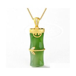 Pendant Necklaces Bamboo Inlaid Jade Hetian Russian Chalcedony Chinese Style Necklace Drop Delivery Jewellery Pendants Dhivn