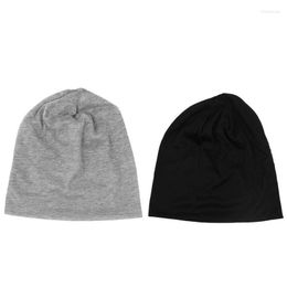 Beanies Beanie/Skull Caps 2 Pcs Men Women Beanie Solid Colour Hip-Hop Slouch Unisex Knitted Cap Hat Light Grey & Black Oliv22