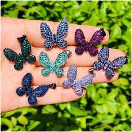 Charms 5Pcs Butterfly Charm For Women Jewelry Bracelet Making Mticolor Cubic Zirconia Pave Pendant Necklace Diy Accessory Supplychar Dhtbf