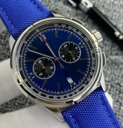 Designers Quality Men Watches 42MM Silver Rubber Belt Watch Quartz Chronograph Leather Strap Floding Clasp Mens Dress On Wrist