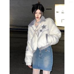 Women's Trench Coats Korean Women Parkas Fashion Thick Winter Zipper Full Star Hairy Girls Coat Keep Warm Sweet Jacket