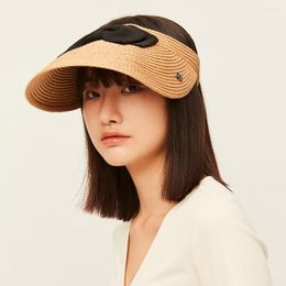 Wide Brim Hats OhSunny Women Panama Straw Hat With Bow 2023 Professional UV Protection UPF50 Casual Sun Caps Summer Cap Floppy Chapeau