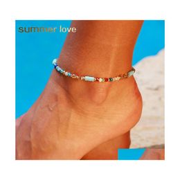 Anklets Vintage Ethnic Bohemian Beach Vacation Anklet Bracelet Colorf Crystal Beaded Gold Chain For Woman Man Jewelry Drop Delivery Dh0Sl