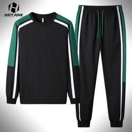 Men's Tracksuits 2023 Men Fashion Stripe 2 Piecs Sweat Suits Patchwork Long Sleeve Sweatshirts Sweatpants Casual Sets Mens Sportswear 230206